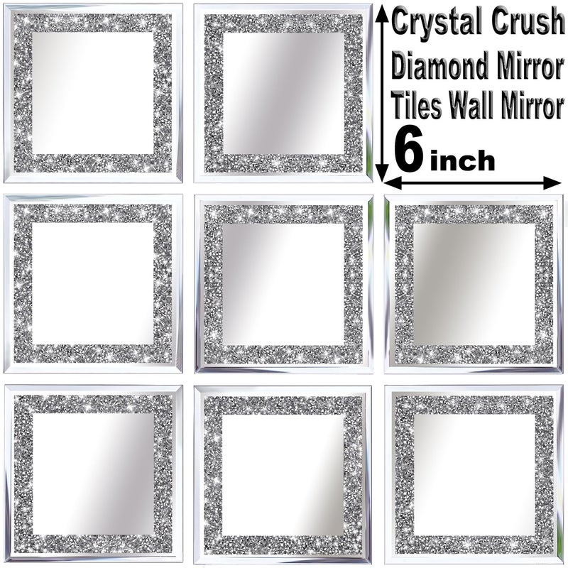 XIHACTY Crush Diamond Mirrors Wall Decor 6inch Mirror Tiles for Crafts, 8 Pack Square Silver Diamond Glass Mirrors for Home Wall Decor, Mosaics DIY. - Image 3